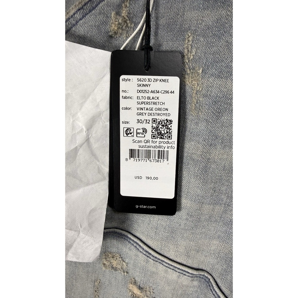G-Star Raw Men's 5620 Elwood Knee 3D Skinny Jeans Vtg Oreon Grey MSRP $190 Read - Picture 5 of 12